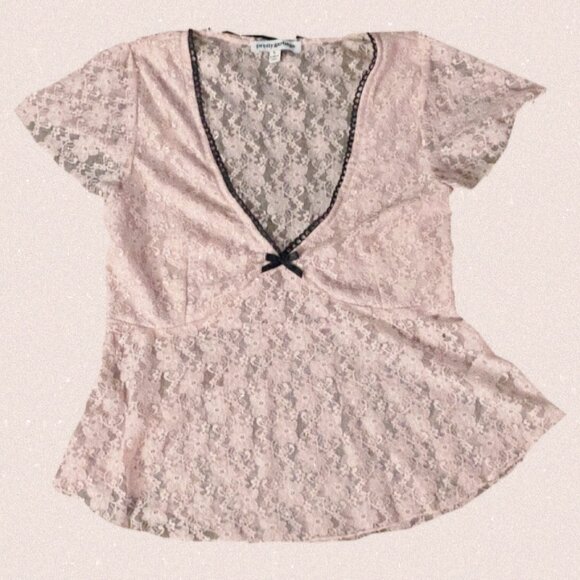 🌸 Pretty Garbage Pink Floral Lace Top – Size Large - Picture 1 of 2